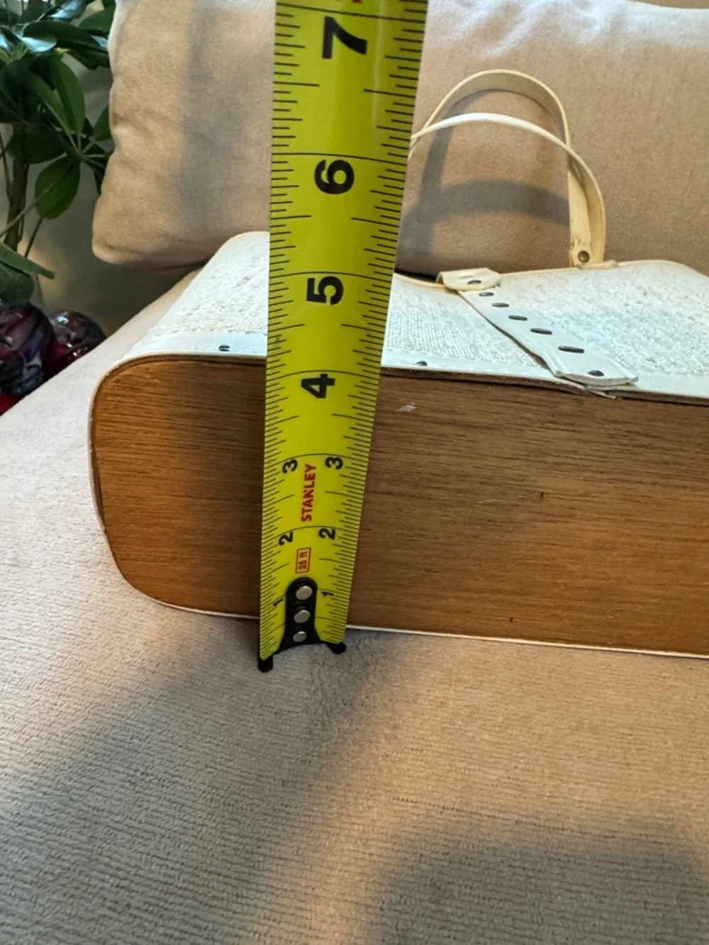 Vintage Cream Tote with Green Floral Appliqué and Jewel Accents - Picture 7 of 12